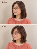 aptas 青山/表参道 白髪染め/白髪ぼかしハイライト/ボリュームアップエクステ&nbsp;50代の大人くびれロブ｜表参道・青山