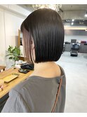 切りっぱなしボブハイライトベージュカラーショートレイヤーロブ