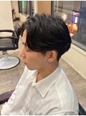 メンズダークアッシュマッシュセンターパートニュアンスパーマ