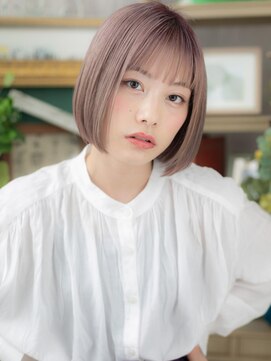 カバーヘア ブリス 上尾西口店(COVER HAIR bliss) 小顔ミルクティーピンク切りっぱなしボブディh3上尾10代20代30代