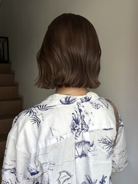 サンク 原宿 表参道(cinq) 切りっぱなしボブヘーゼルベージュボブブラウンカラー前髪なし