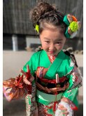 七五三7歳 着付け ゆるふわ 編み込みアップ 水戸 大工町