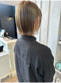 福山caary前下がりボブオリーブベージュインナーカラー30代40代