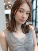 20代30代大人かわいいベージュカラー前髪レイヤーカットくびれ