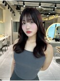 デジタルパーマレイヤーカット顔周り前髪ミディアムロング/博多