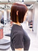 ミニウルフチェリーブラウンブリーチなしショートボブ前髪/柏柏