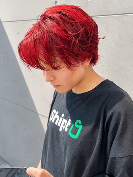 ユイマァルスロウ 岡山(YUIMARLSLOW) 岡山メンズブリーチ20代30代40代レッドハイトーンデザインカラー