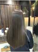 ロングショートワンカールパーマカーキグレージュ前髪錦糸町