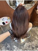 透明感ケアカラーカシスピンクブラウンレイヤーカット韓国