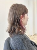 インナーカラーピンク/シアーベージュ/伸ばしかけ/髪質改善