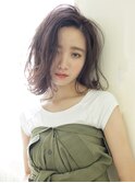 無造作パーマココアブラウン大人かわいいハイライト前髪