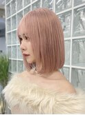 ミルクティーピンクグレージュミディアムウルフレイヤー長めボブ