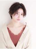 センターパート/ウェーブ/暗髪/透明感カラー/ハンサムショート