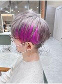 グレージュ/マッシュウルフインナーカラーブリーチデザイン原宿
