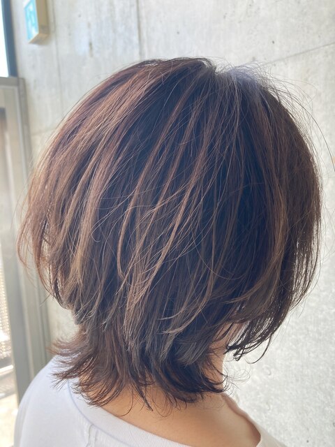 くびれミディアムパーマボブ☆40代髪型、50代髪型