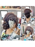 【ヘアセット】 夏の浴衣 白飾り花 まとめアレンジ