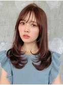 ワンカール顔周りレイヤーミディアムヘアシースルー大人可愛い