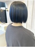 福山市Caary個性派アンブレラカラー伸ばしかけネイビーブルー