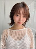 前髪 外ハネボブ ココアベージュ クラゲヘアー 黒髪"
