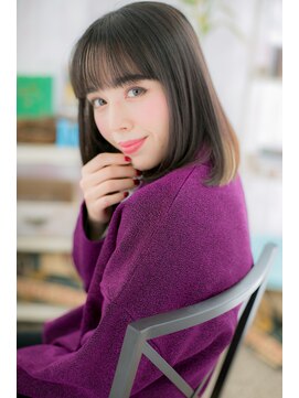 ミック ヘアアンドメイク アップ 駒込店(miq Hair&Make up) インナーカラーのシースルーバング透明感ミディアムc1