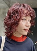 ウルフパーマ/パーマ/ウルフ/レッドカラー/原宿/表参道