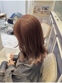 ピンクブラウン/くびれヘア/アプリコットオレンジ/ヘアアレンジ