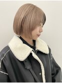 ピンクベージュヘーゼルベージュ顎下ボブレイヤーワイドバング
