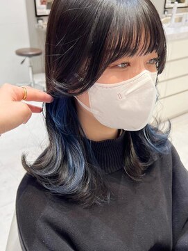 ケーツー あべのキューズモ－ル店(K-two) くびれヘア*レイヤーカット*インナーカラー*ブルー*ブリーチ