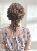 ミディアムのア編みおろしスタイル//結婚式×編み込み