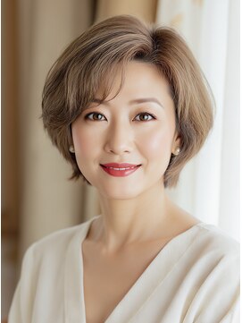 アース 市川店(HAIR & MAKE EARTH) 30代40代50代白髪ぼかし秋カラー美人ショートボブ