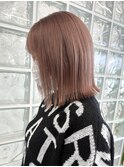 ハイトーン切りっぱなしショートボブミルクティーピンクベージュ