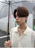 シャドウパーマコンマヘアナチュラルセンターパートツーブロック