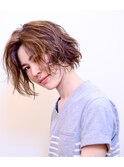 大人かわいいセミウェットウェーブ/前髪パーマ@30代40代50代