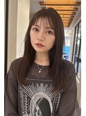 くびレイヤー薄めバンググレージュカラーピンクベー ジュパーマ