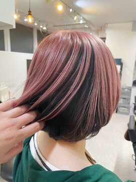 グーフィートーキョー 銀座(Goofy Tokyo) Goofy銀座/逆インナーカラー/前髪ありボブ/ピンクベージュ