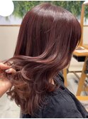 ◎ 美髪カールシアーカラーピンクブラウンセミディ