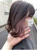 ●イヤリングカラーインナーカラーピンク×艶髪ブラウンカラー