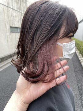 メゾンアクア(Maison ACQUA) ●イヤリングカラーインナーカラーピンク×艶髪ブラウンカラー