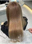 ★くびレイヤーエモージュインナーグレージュ前髪ピンクベージュ