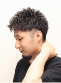 メンズビジネスショートツーブロックアイロンパーマ理容室黒髪