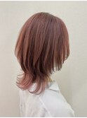 ピンクカラー×ウルフカット