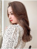 後れ毛が可愛い顔周りハイレイヤーロングチェリーブラウン