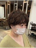 グレーベージュ/レイヤーロング/黒髪/前髪パーマ