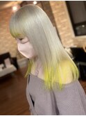 ホワイトブロンド&裾イエロー