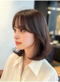 ミディアムレイヤーカット_韓国顔周り前髪カット調布ブリーチ