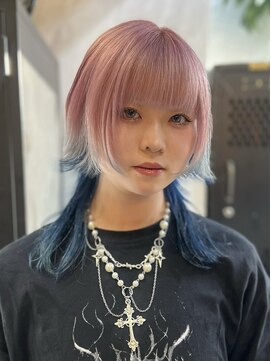 ヴァイス 渋谷店(VAICE) ピンクとブルーのデザインカラー/ウルフカット/推しカラー