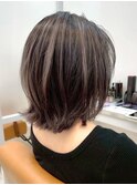 くびれボブ◎細めハイライト/ラベンダーミルクティー白髪ぼかし