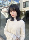 韓国似合わせくびれヘアミディアムヘア暗髪グレージュカラー