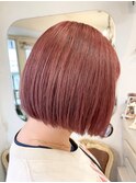 ハイトーン切りっぱなし大人ボブラベンダーストロベリーピンク