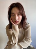 切りっぱなしロブにシアーピンク いわき美容室
